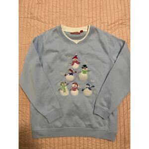 blue snowman embroidered christmas crewneck